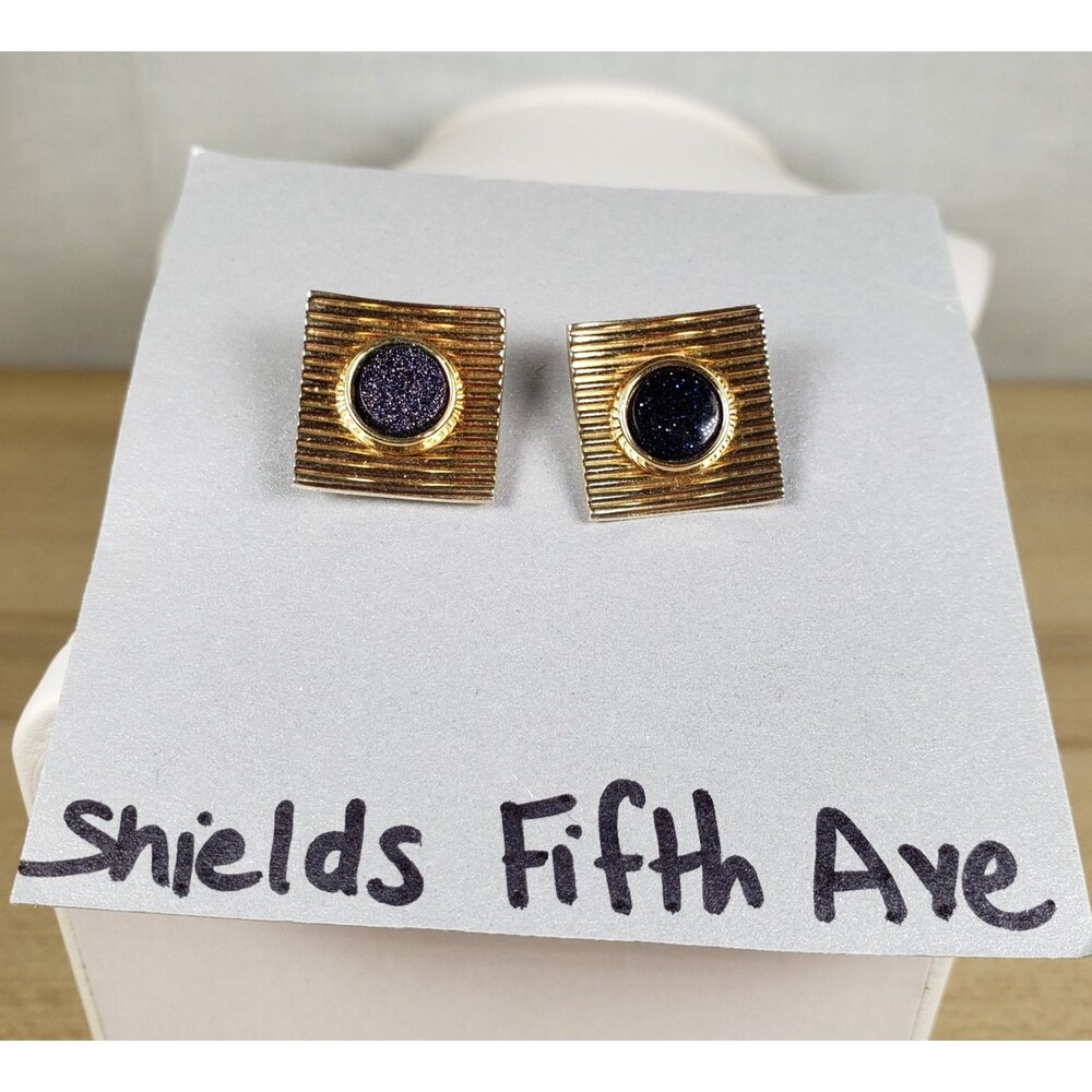 Vintage Shields Fifth Avenue Signed Art Deco Purple Center Gold Tone Cufflinks